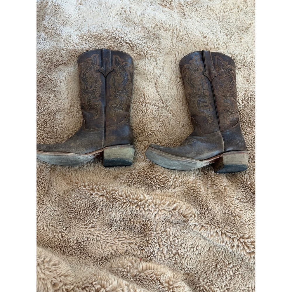 Tanner Mark Brown Distressed Leather Snip Toe Western Cowboy Boots Womens 6.5 - Picture 3 of 10